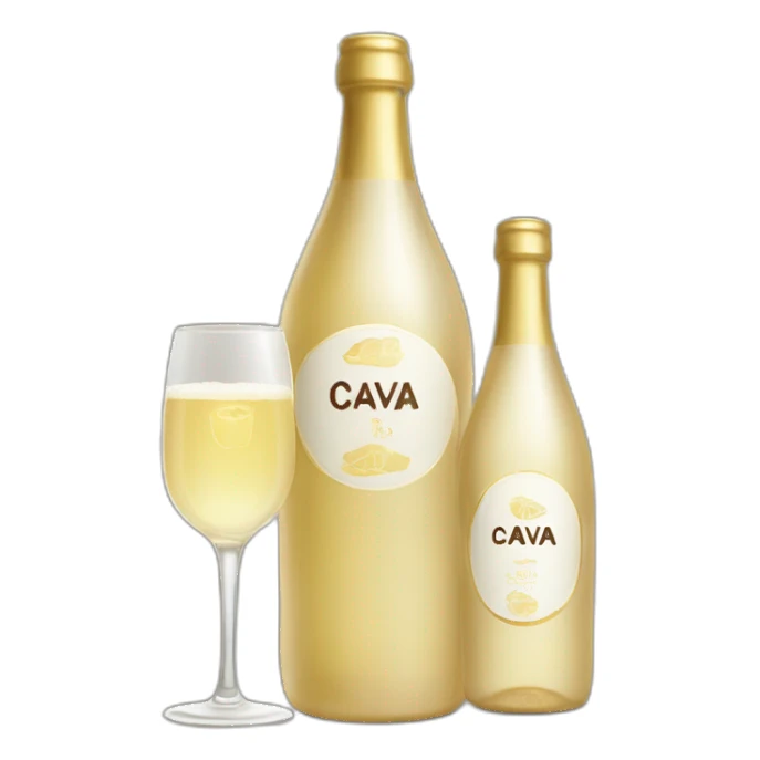 bottle with cava logo and two glasses sticker