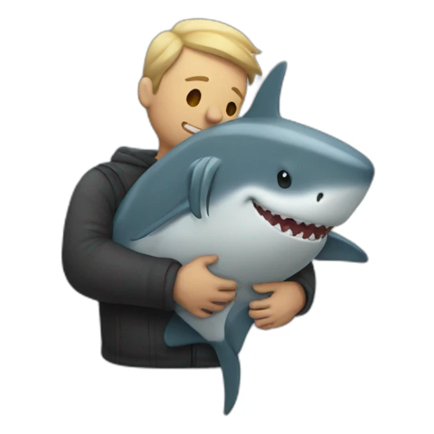 Man hugging a shark sticker