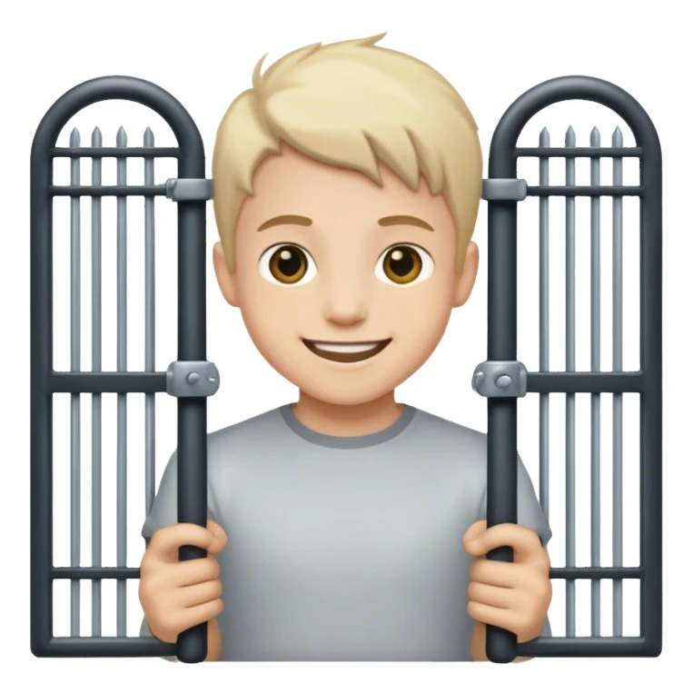 smiled boy holding bars' gate sticker