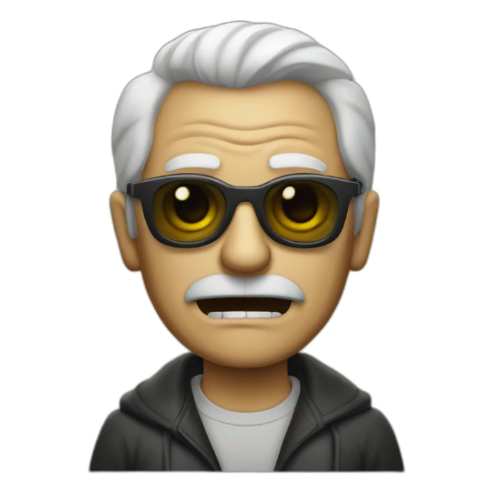 Scary old guy wearing shades written "Evil" on it sticker