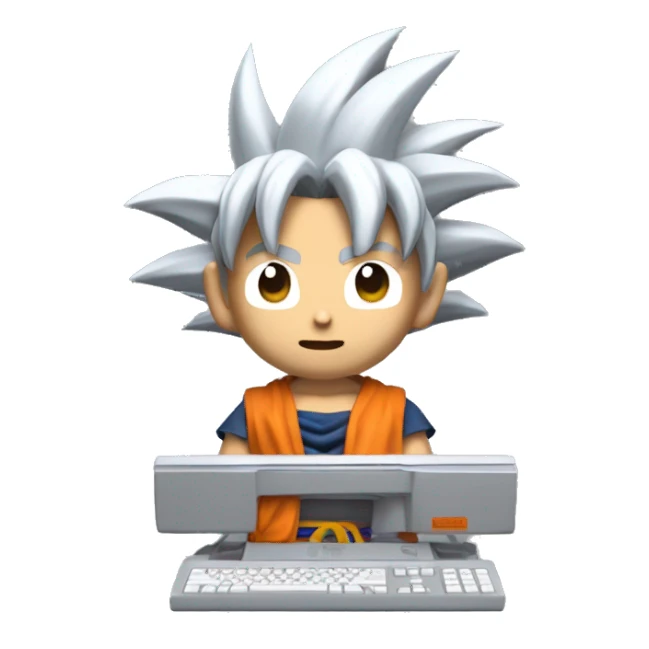 imagine goku in 3D with a gray aipon computer
 sticker