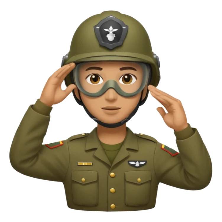 Soldier saluting with helmet + mask on sticker