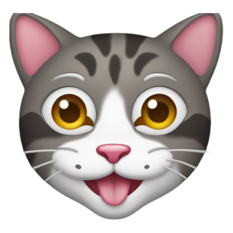 Smiling cat face with smiling eye and three heart sticker