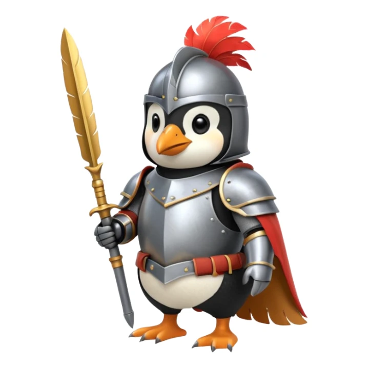 penguin dressed as a knight with a plume on helmet sticker