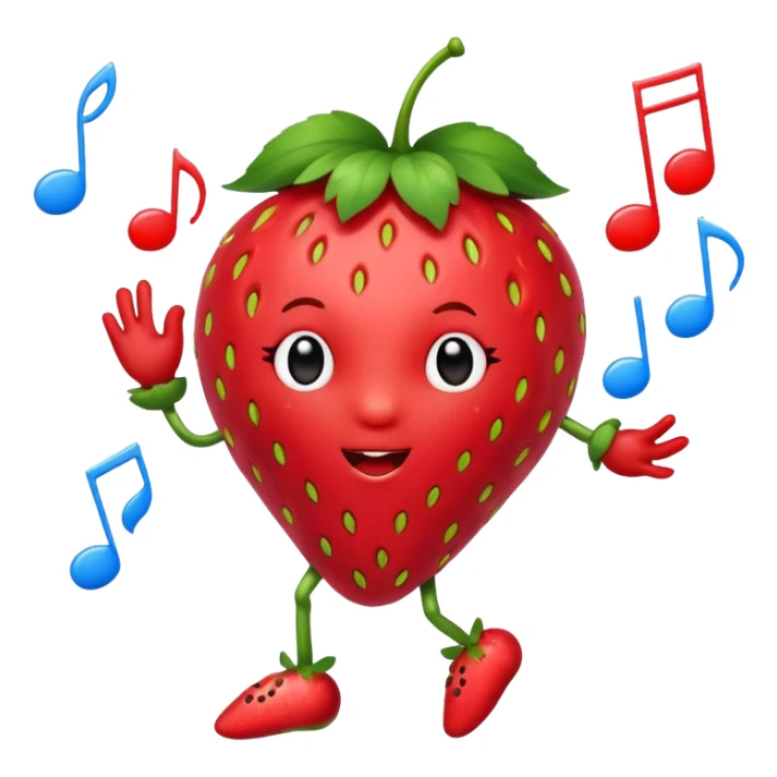 A Dancing strawberry with music notes around sticker