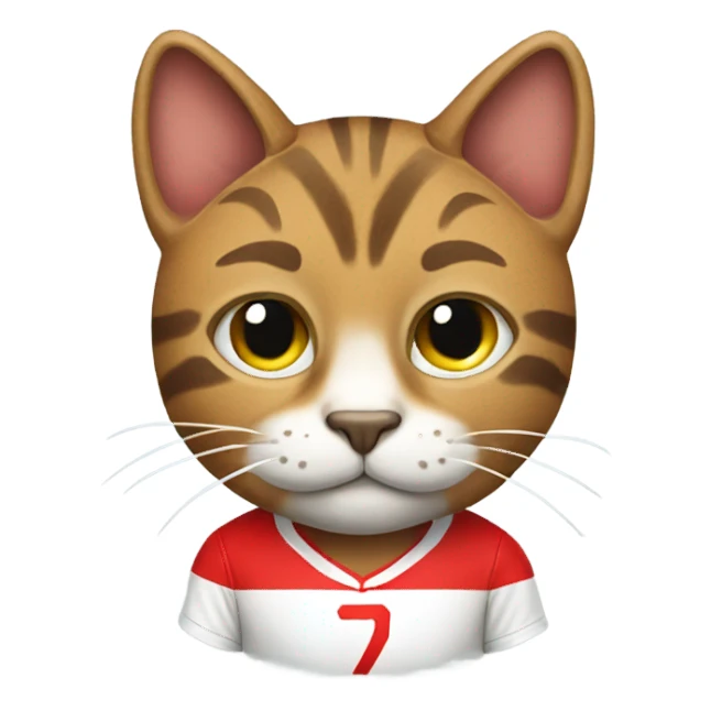 Tabby cat wearing a red soccer jersey sticker