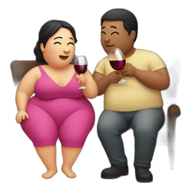 overweight couple drinking wine sticker