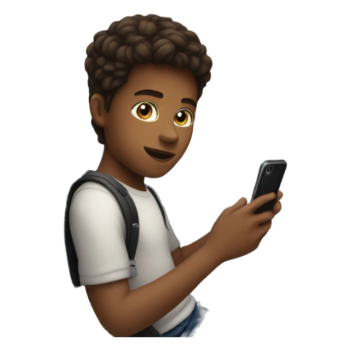 boy riding a train with an iPhone, brunette sticker