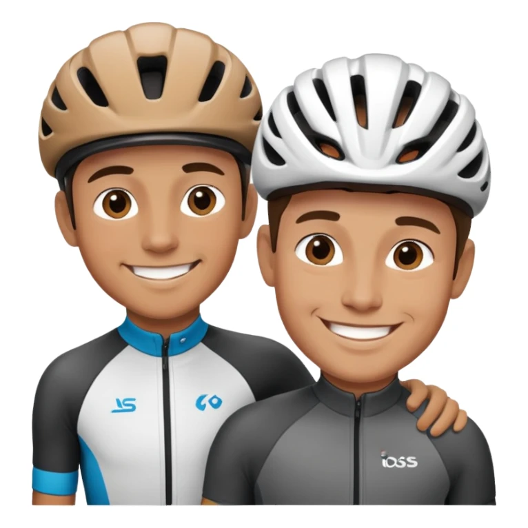 father and son cycling, both smiling sticker