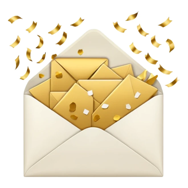 white envelope and gold confetti sticker