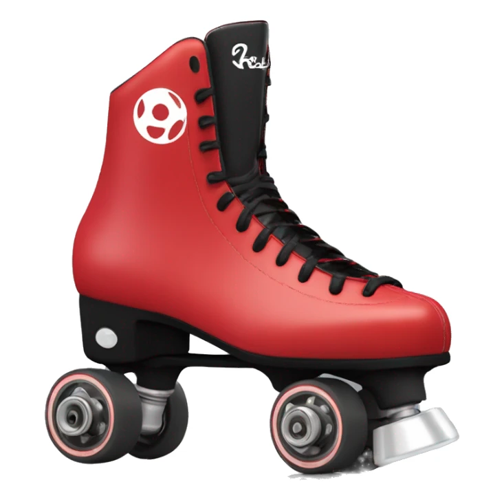 Red Riedell rollerskate with jamplug and fomac wheels sticker
