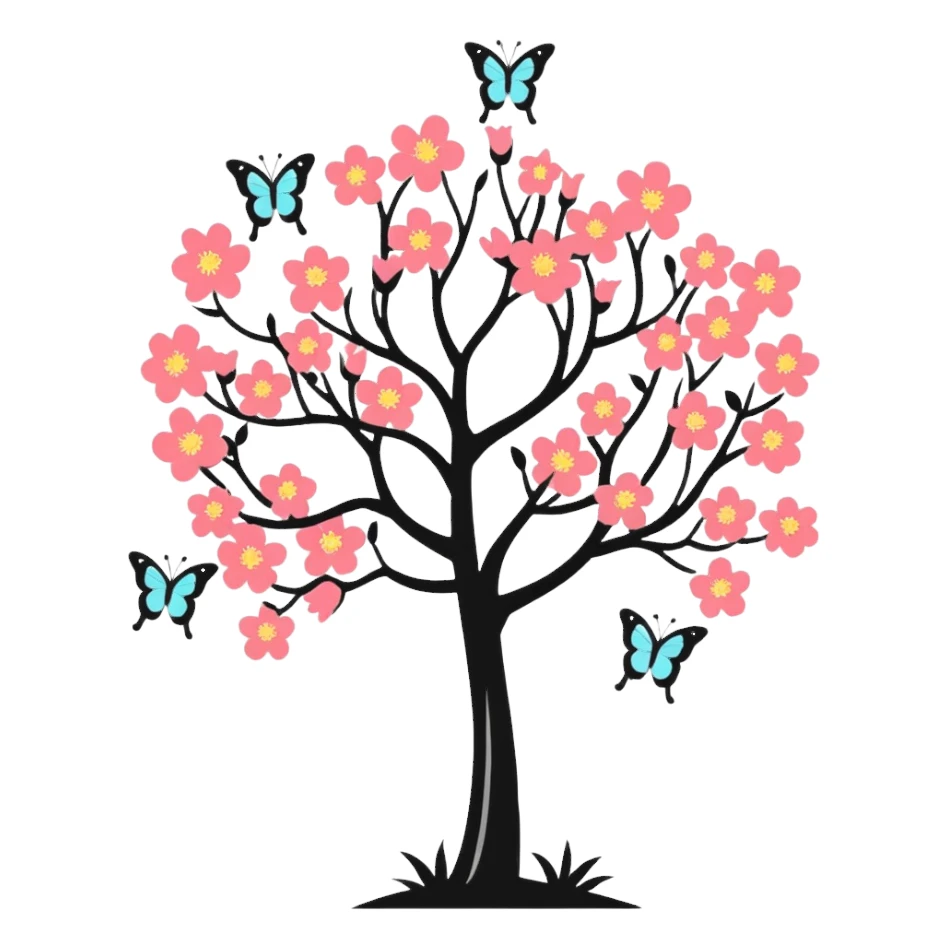 blooming tree with butterflies sticker