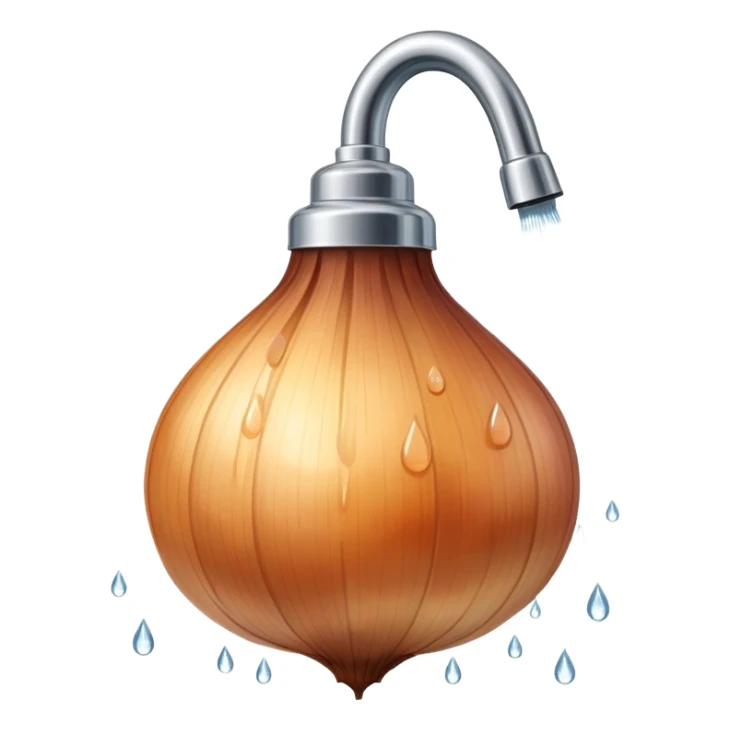 onion under showerhead, getting wet, water droplets sticker