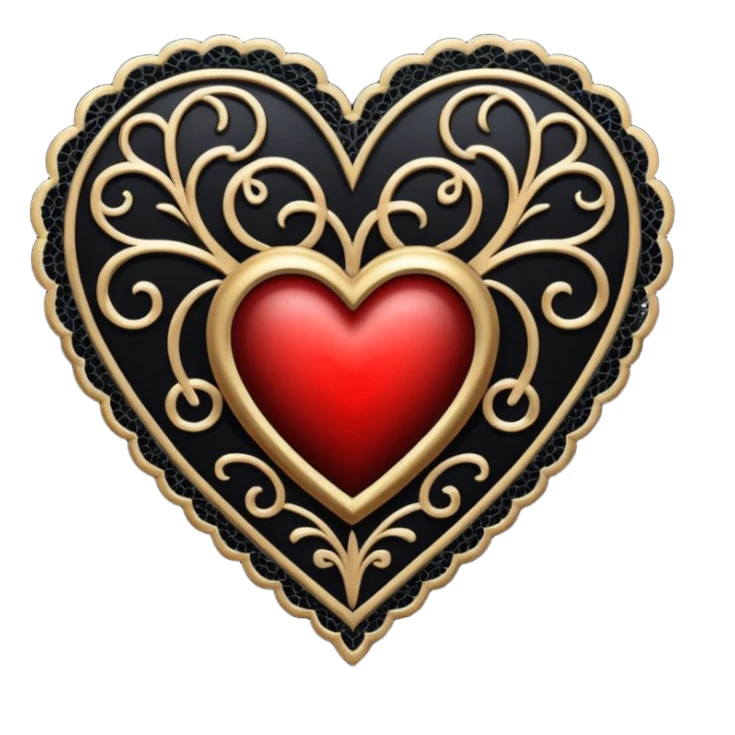black gothic heart with lace pattern, mysterious sticker