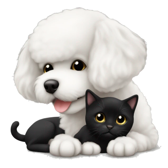 Bichon kissing a black cat sticker