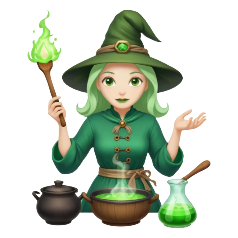 green witch cooking potion sticker