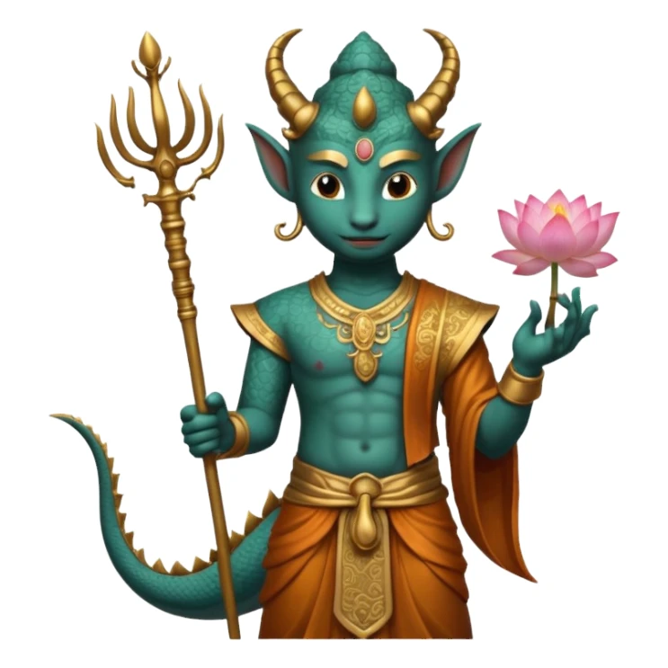 man with dragon head, scepter, buddhism, lotus sticker