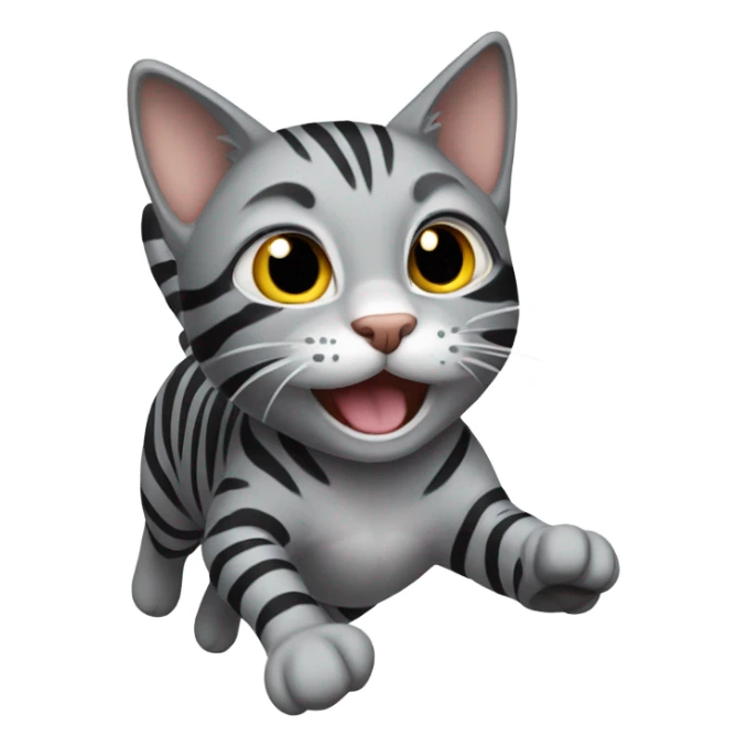 Gray cat with black stripes jumping  sticker