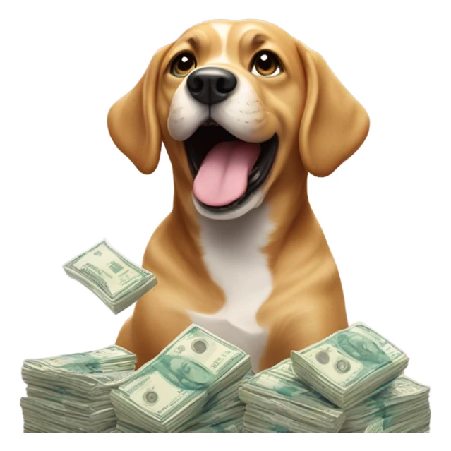 Create a dog surrounded by diamonds and throwing money sticker
