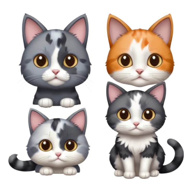 3 different coloured small cats including a dark grey and white, and a patchy calico and a completely solid dark grey with only white paws sticker