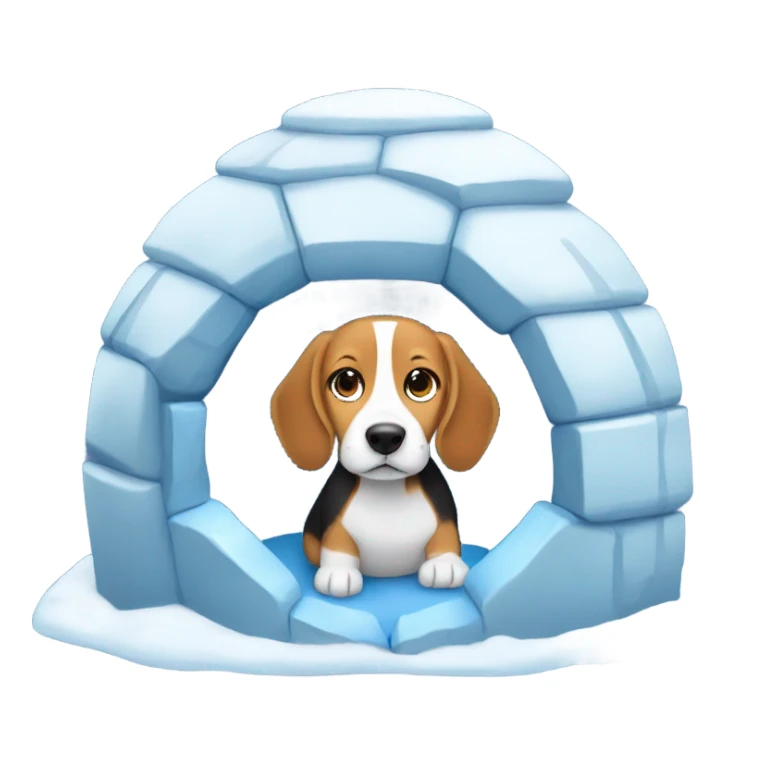 Beagle with blue winter clothes in an igloo sticker