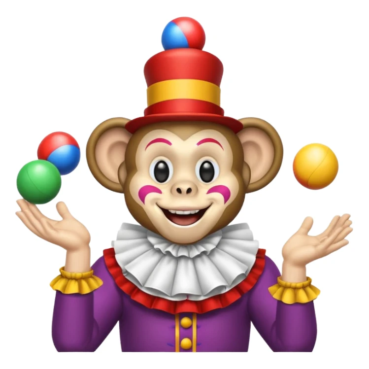 Monkey clown juggling balls, half body sticker