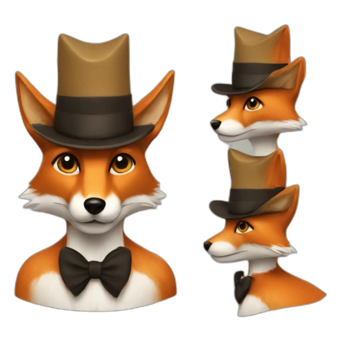 fox with hat and with big black human moustache sticker