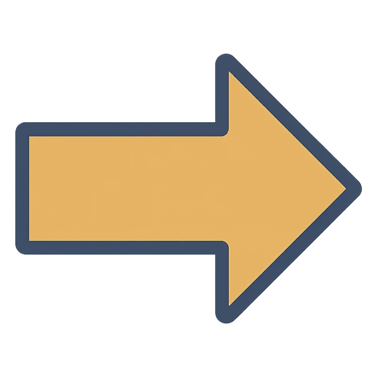gold arrow pointing East, flat style sticker