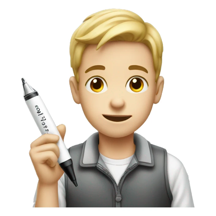 Boy with pen and dairy sticker