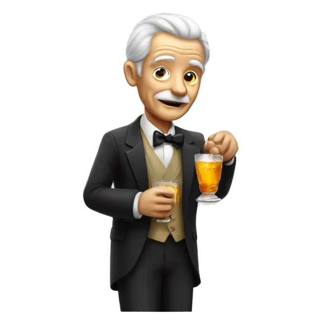 old man in formal attire with a drink alcohol  sticker