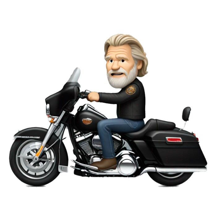 Jeff bridges riding a solid black harley-davidson with no chrome sticker