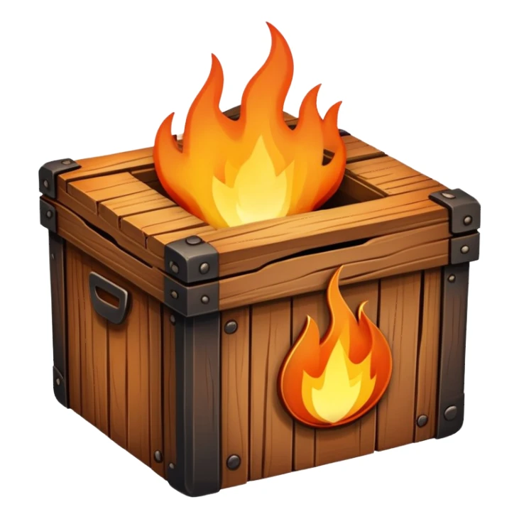 box with flames sticker
