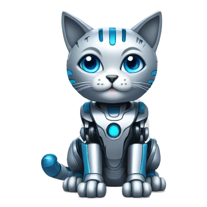 robotic cat, blue and silver color sticker