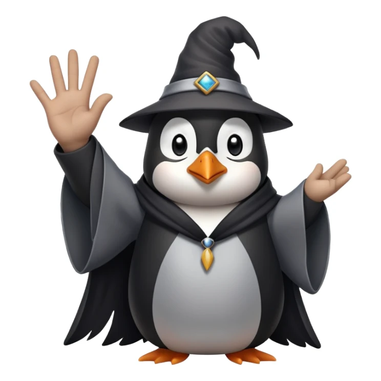 Wizard penguin saying no way hand signs sticker