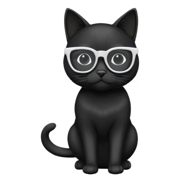 black cat full body wearing white glasses with square modern frames sticker