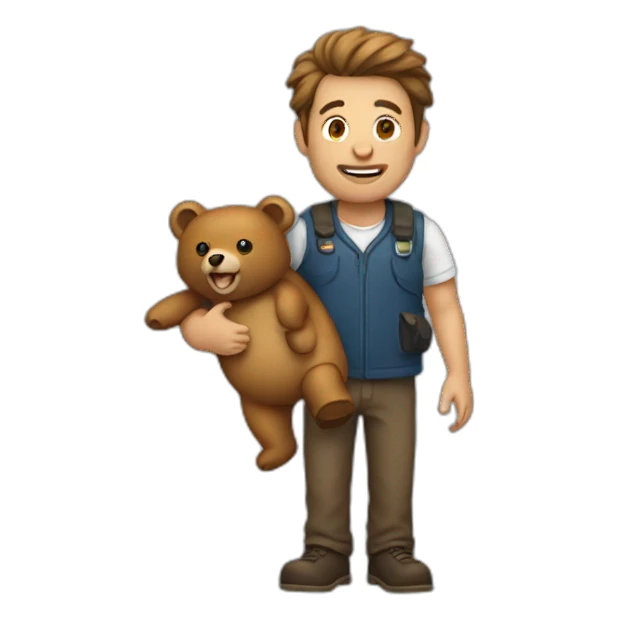 men holding a bear sticker