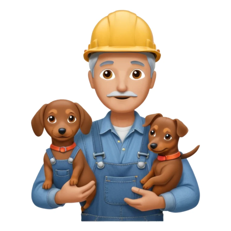Construction worker with gray hair and weiner dog sticker