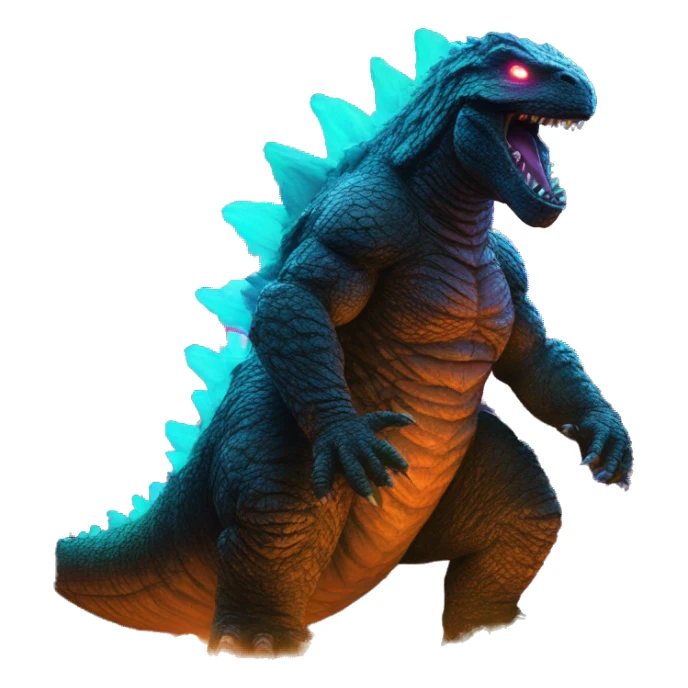 godzilla with glowing neon sticker