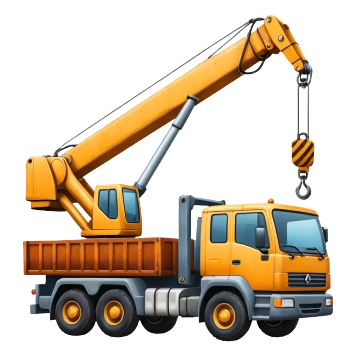 Create a crane truck with a long extendable arm lifting materials. sticker