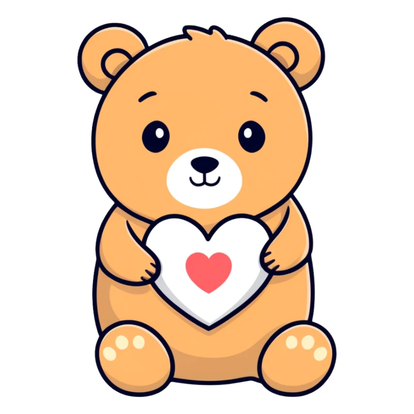 bear holding a white heart sticker