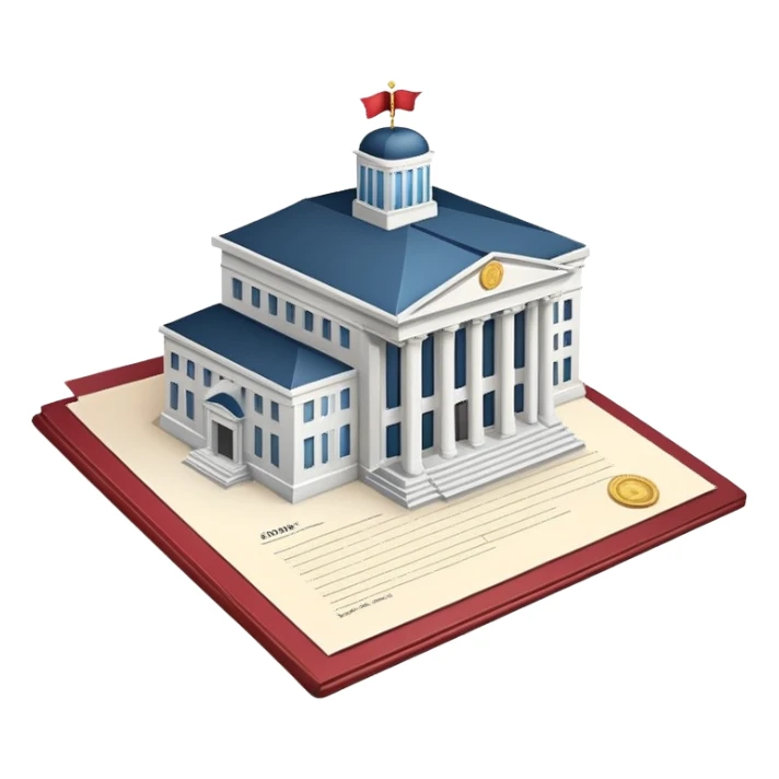 Government building with a certificate document in front sticker