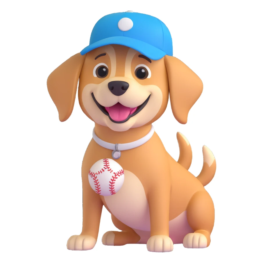 a happy dog wearing a baseball cap sticker