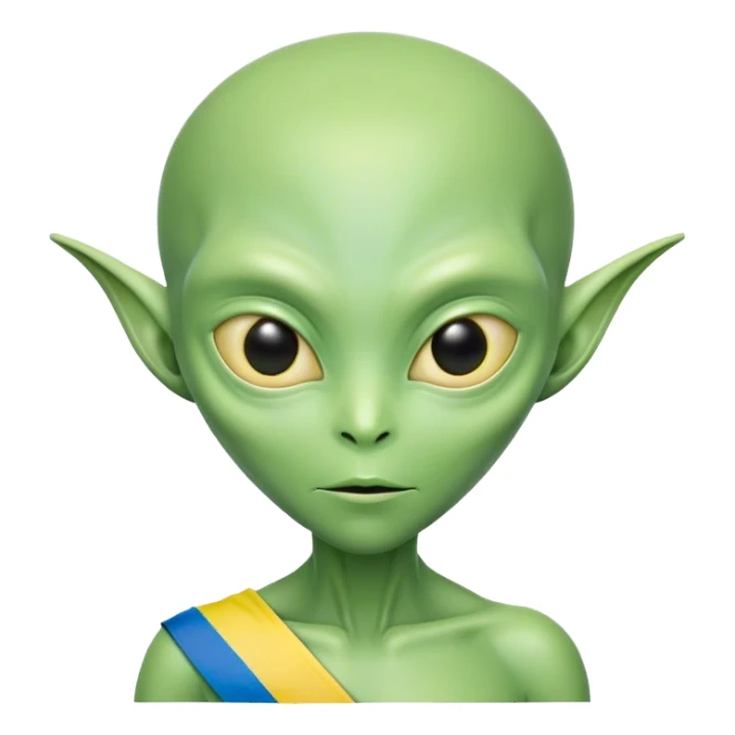 Green alien with Ukraine flag sticker