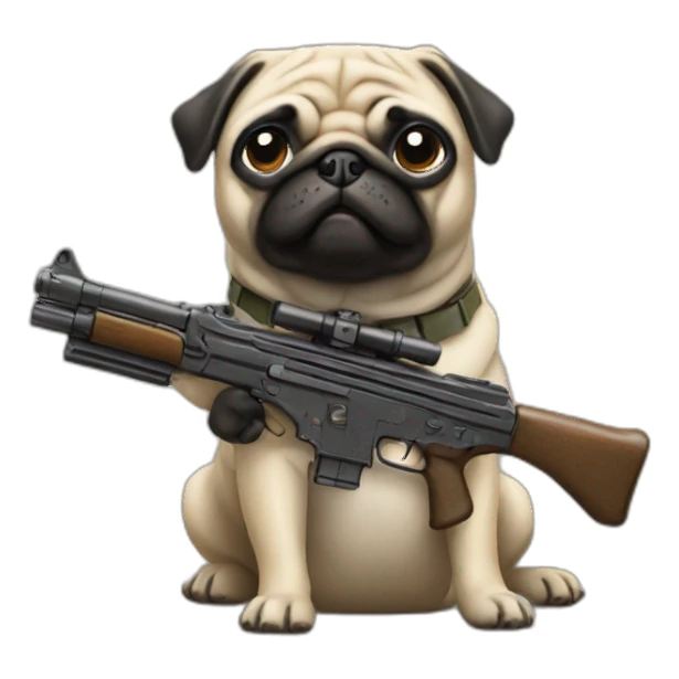 pug holding a rifle sticker