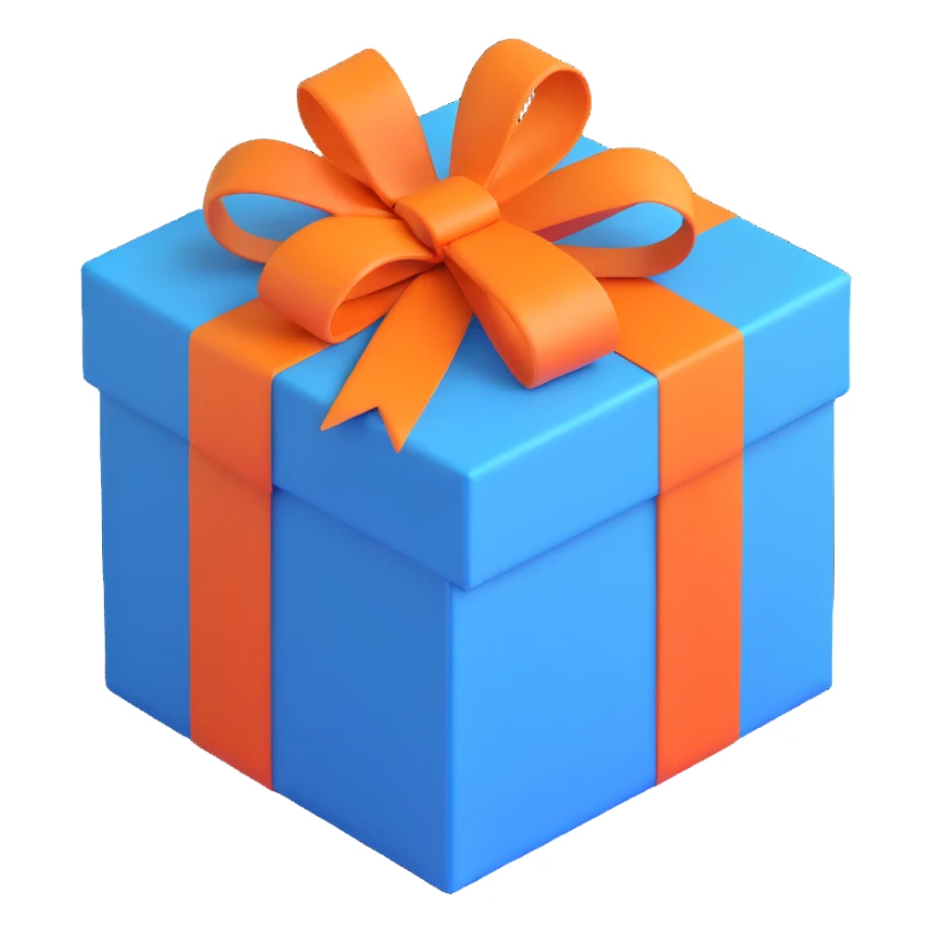 blue present box with ribbon sticker