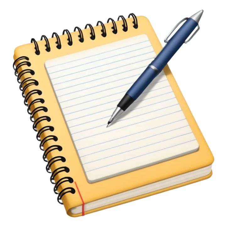 notebook with lined paper with cursive writing and a pen ontop sticker