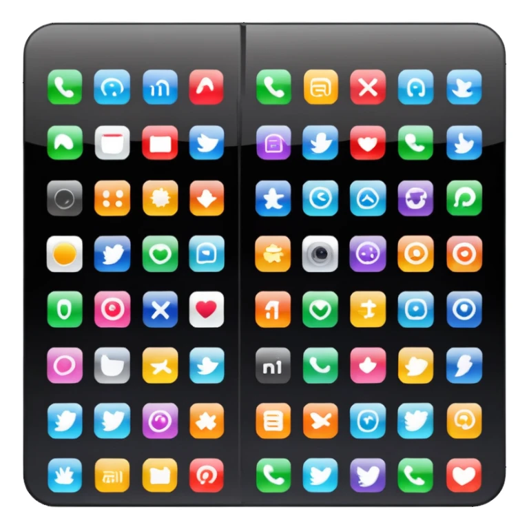 A simple black desktop screen displaying app icons in grid sticker