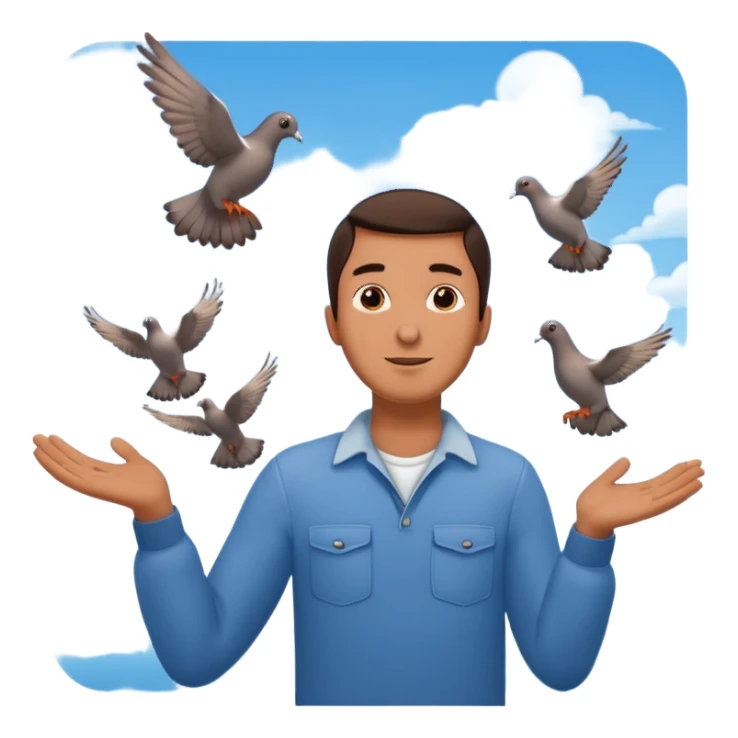 man open arms looking at a flying pigeon sticker