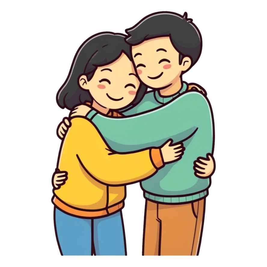 couple hug with warm smiles sticker