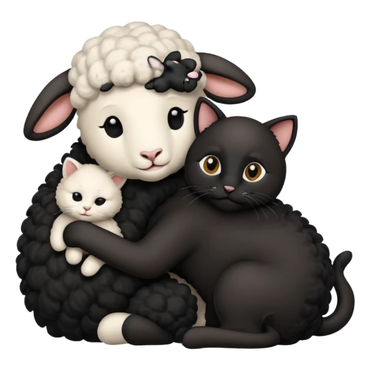 SHeep hugging a black cat sticker